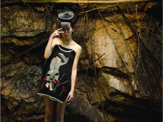 <p>7gg auto machine intarsia scarf (worn as tube top), with hand embroidered detail and strass</p>

