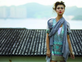 <p>7gg auto machine intarsia dress with hand stitched sequins.</p>
